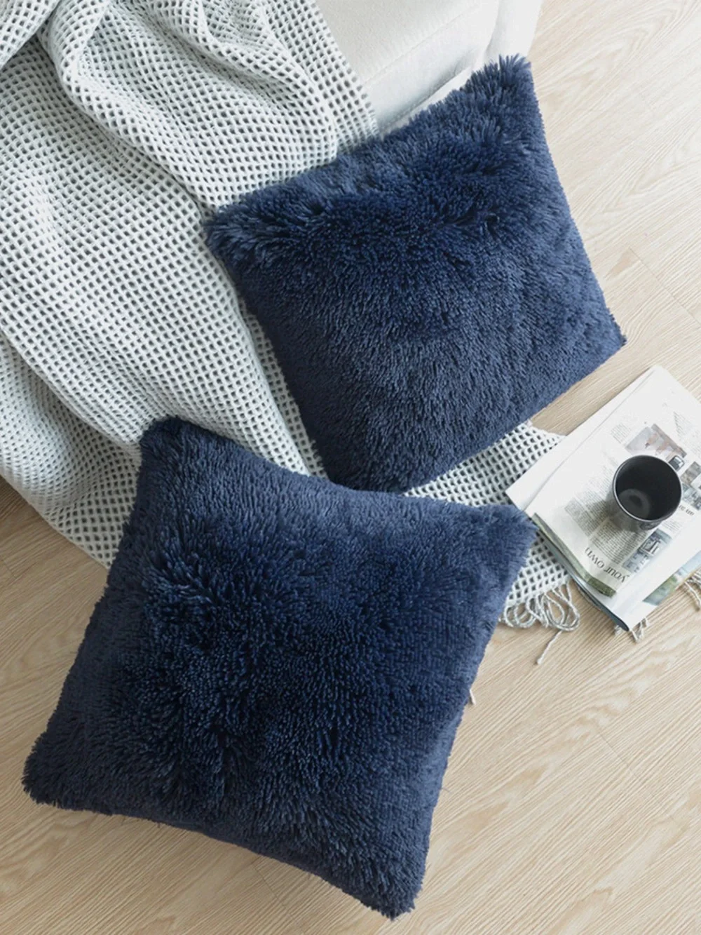 Royal Blue Velvety Soft 22” Throw Pillows - Set of 2